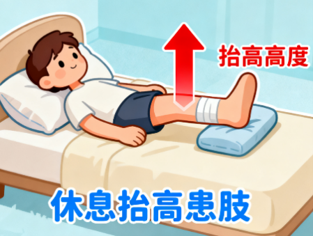 [图片占位：休息和抬高患肢]